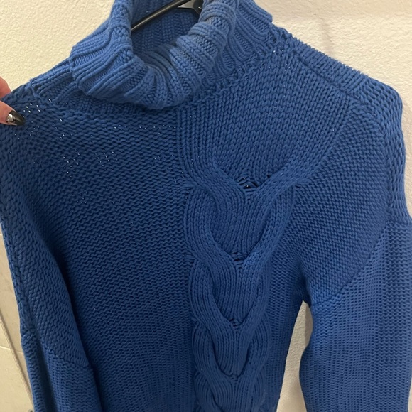 Staud Cable Knit Royal Blue Turtleneck Sweater - Picture 7 of 7